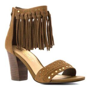 Sbicca 7 Khaki Bartlett Leather Sandal Fringe
